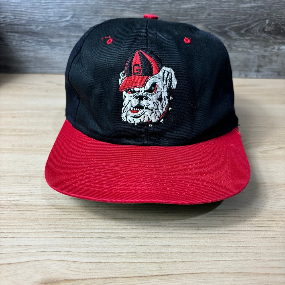 Vintage Georgia Bulldogs Hat‎ Cap Snapback Black Red Blockhead Embroidered 90s